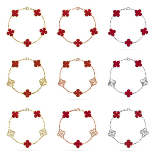 [⭐Aura] CLOVER 5 MOTIF RED CORNELIAN BRACELET COLLECTION