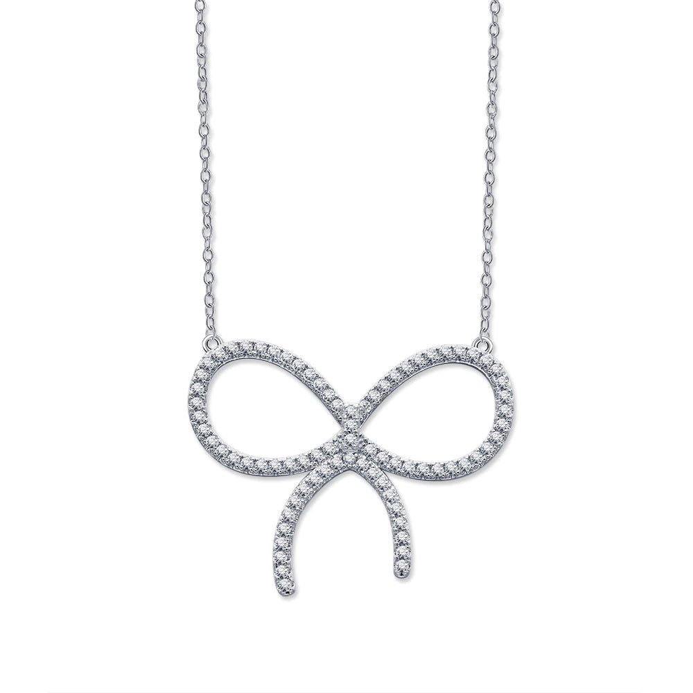 [Spark Jewels]CLAW SET RHODIUM PLATED BOW NECKLACE