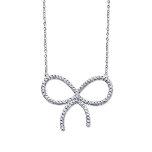 [Spark Jewels]CLAW SET RHODIUM PLATED BOW NECKLACE