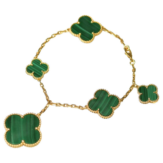 [⭐Aura]MAGIC CLOVER MALACHITE GOLD BRACELET 5 MOTIFS
