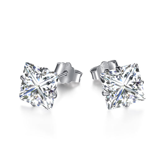 [Tonmkive Jewelry]Stylish Shiny Square Center Stone Stud Earrings