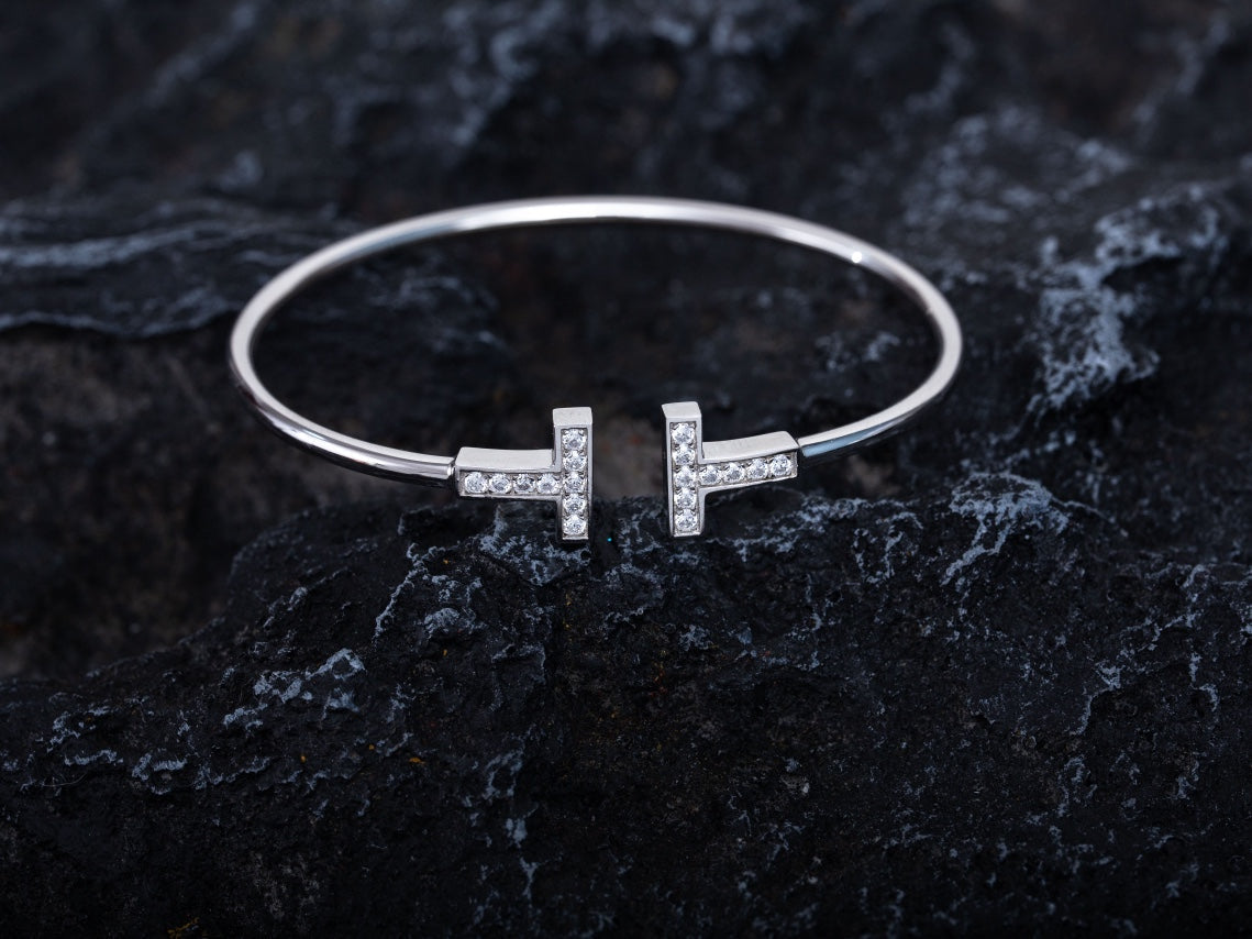 [Spark Jewels]T BRACELET 1.8MM DIAMOND SILVER