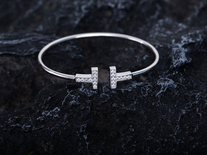 [Spark Jewels]T BRACELET 1.8MM DIAMOND SILVER