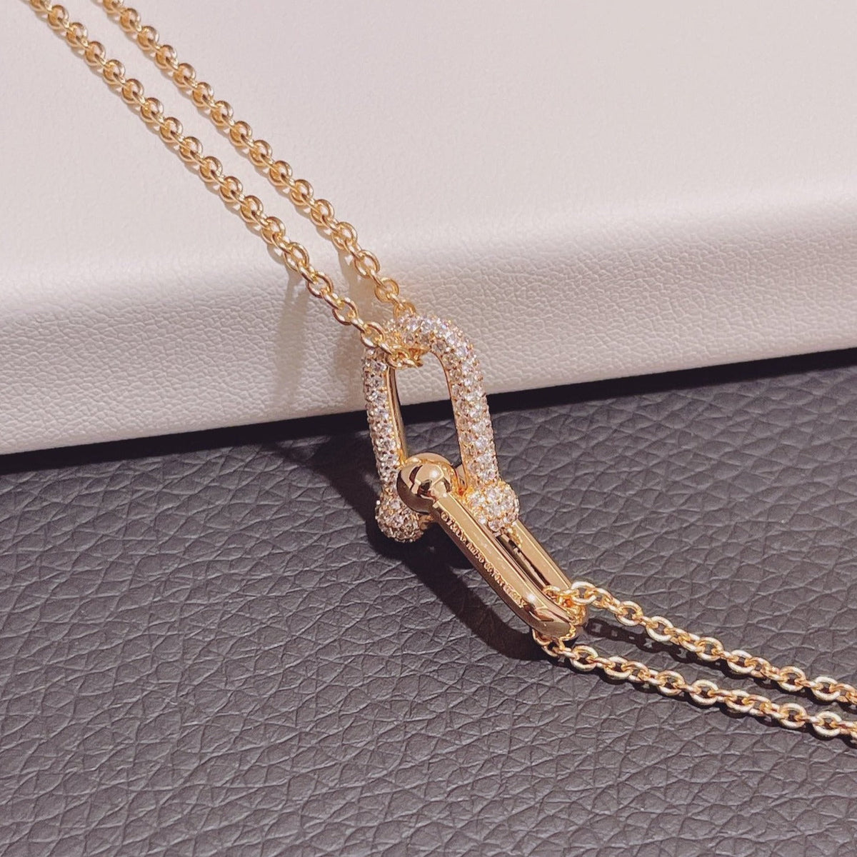 [Spark Jewels]HARDWEAR DOUBLE LINK PEDANT PINK GOLD DIAMOND NECKLACE