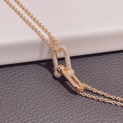 [Spark Jewels]HARDWEAR DOUBLE LINK PEDANT PINK GOLD DIAMOND NECKLACE