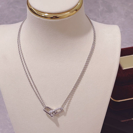 [Spark Jewels]HARDWEAR DOUBLE LINK PEDANT SILVER DIAMOND NECKLACE