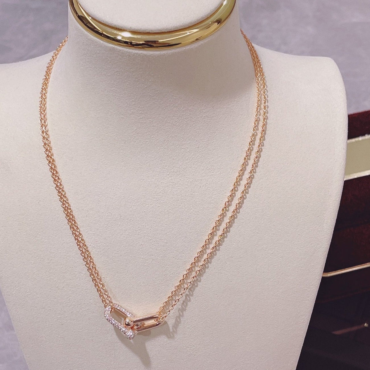 [Spark Jewels]HARDWEAR DOUBLE LINK PEDANT PINK GOLD DIAMOND NECKLACE