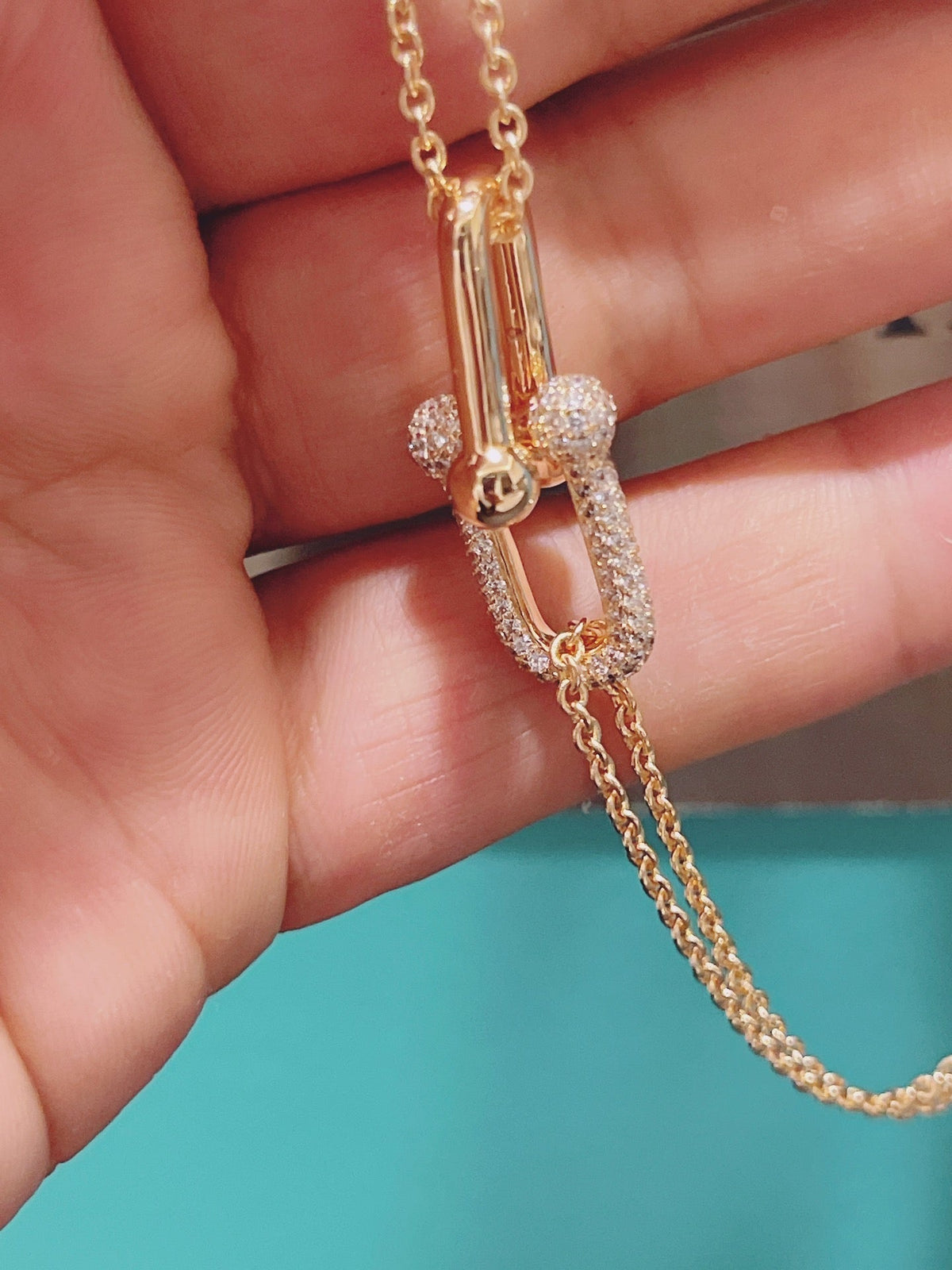 [Spark Jewels]HARDWEAR DOUBLE LINK PEDANT PINK GOLD DIAMOND NECKLACE