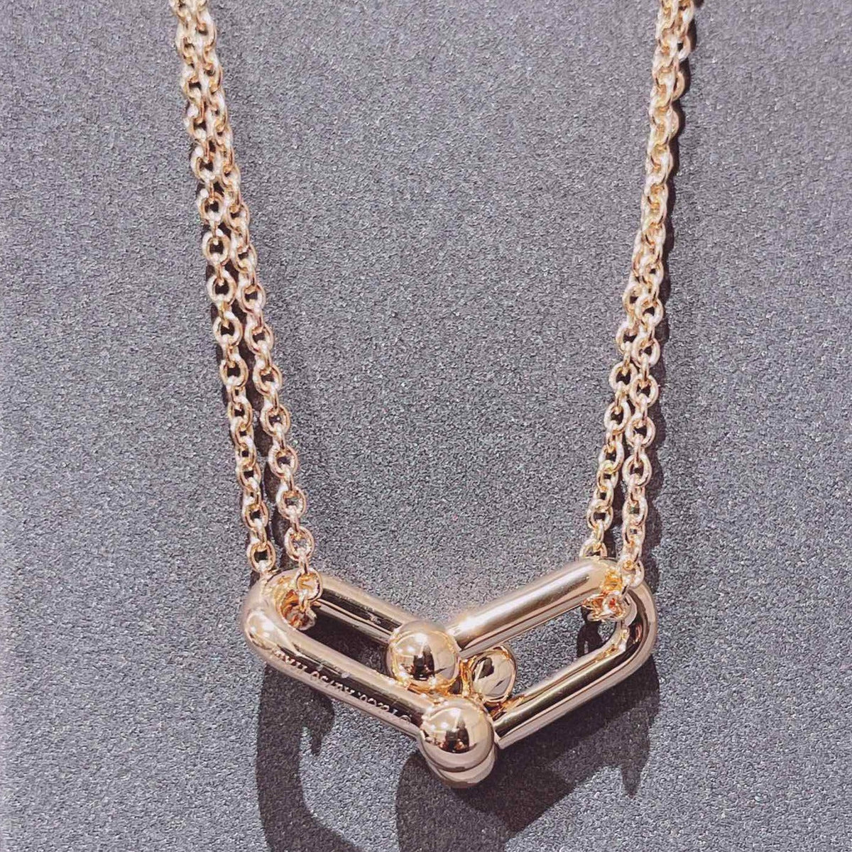 [Spark Jewels]HARDWEAR DOUBLE LINK PEDANT PINK GOLD NECKLACE