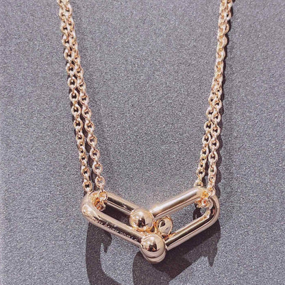 [Spark Jewels]HARDWEAR DOUBLE LINK PEDANT PINK GOLD NECKLACE
