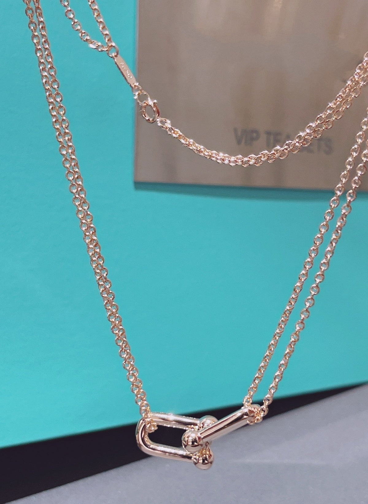 [Spark Jewels]HARDWEAR DOUBLE LINK PEDANT PINK GOLD NECKLACE