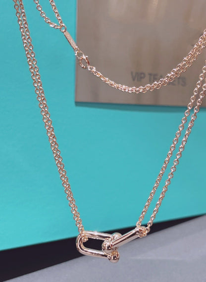 [Spark Jewels]HARDWEAR DOUBLE LINK PEDANT PINK GOLD NECKLACE