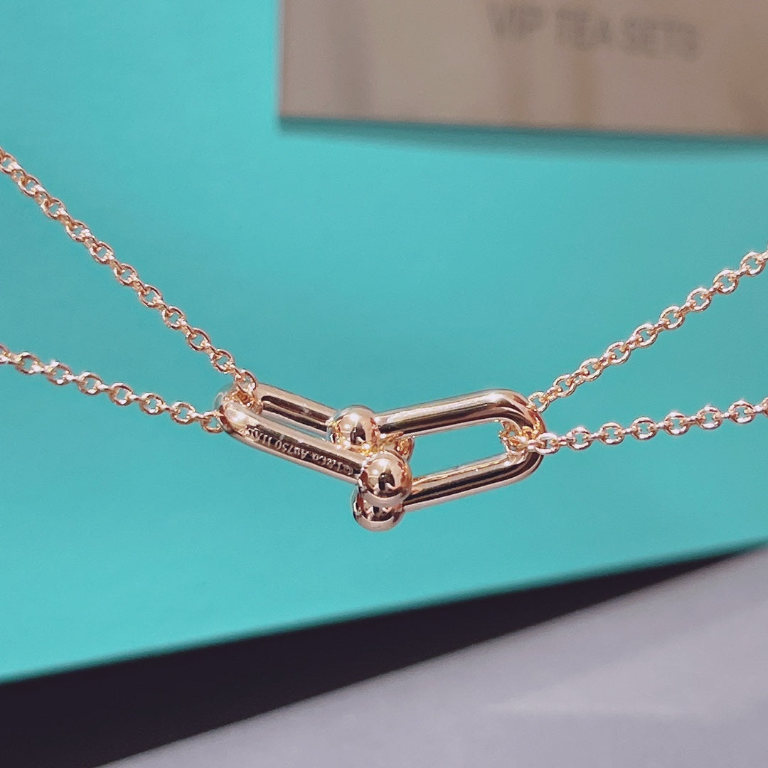 [Spark Jewels]HARDWEAR DOUBLE LINK PEDANT PINK GOLD NECKLACE