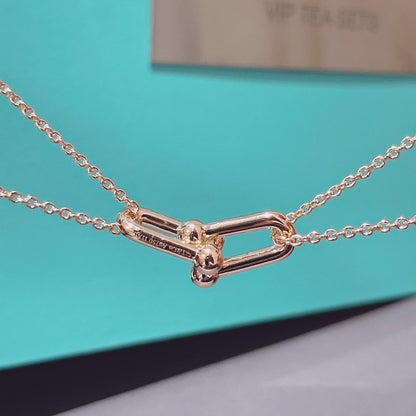 [Spark Jewels]HARDWEAR DOUBLE LINK PEDANT PINK GOLD NECKLACE