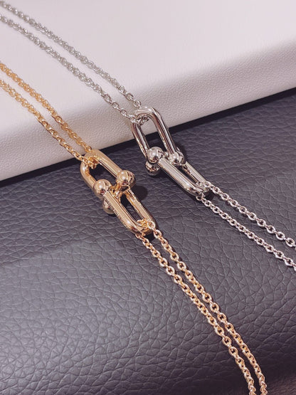 [Spark Jewels]HARDWEAR DOUBLE LINK PEDANT SILVER NECKLACE