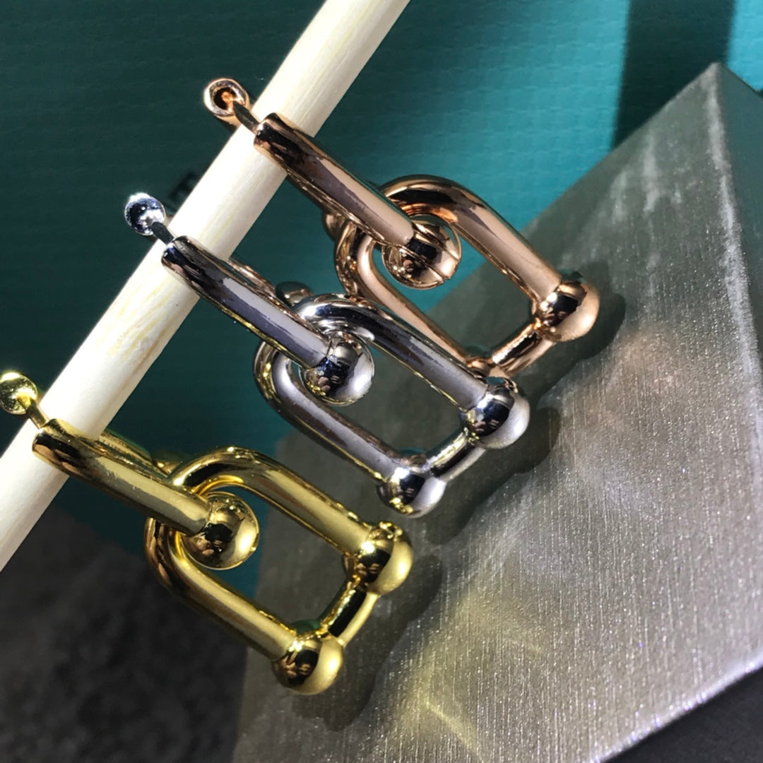 [Spark Jewels]HARDWARE DROP EARRINGS DOUBLE LINK