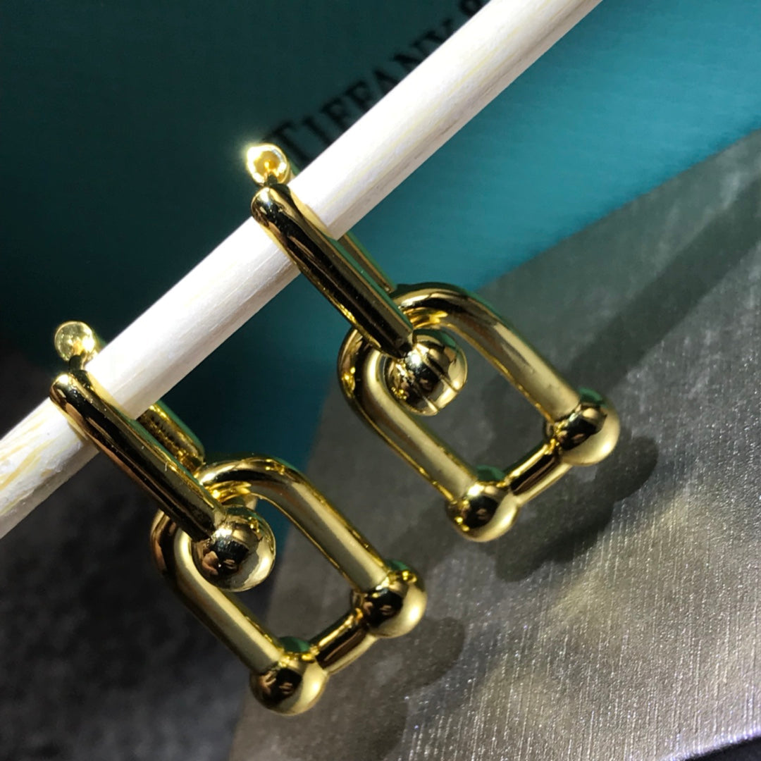[Spark Jewels]HARDWARE DROP EARRINGS DOUBLE LINK