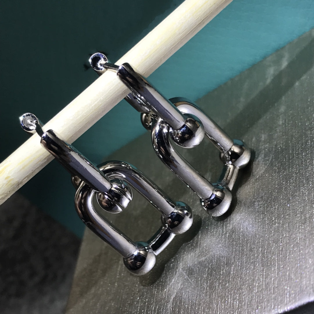 [Spark Jewels]HARDWARE DROP EARRINGS DOUBLE LINK