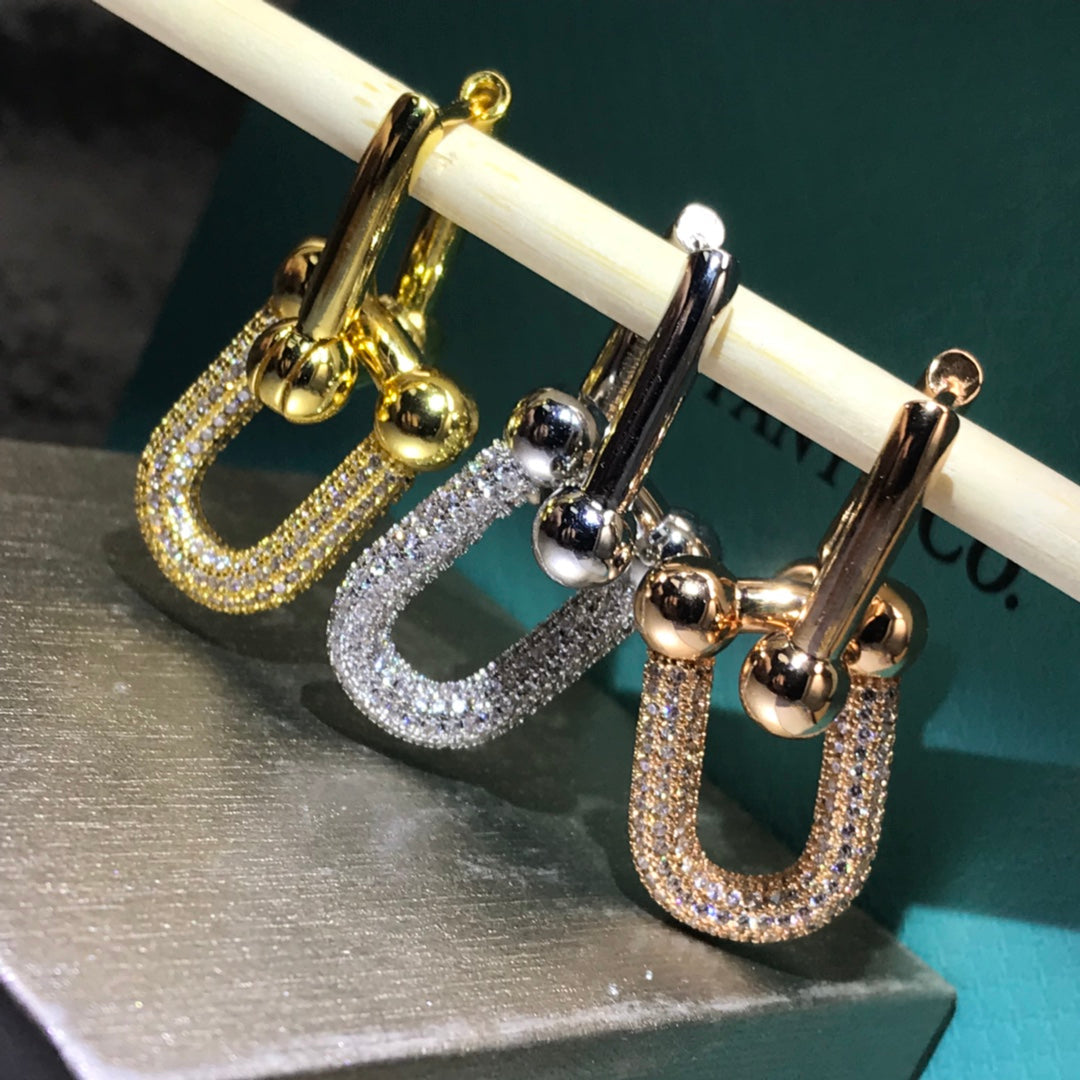 [Spark Jewels]HARDWARE DROP EARRINGS DOUBLE LINK DIAMOND