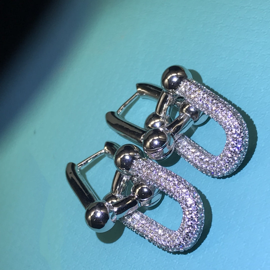 [Spark Jewels]HARDWARE DROP EARRINGS DOUBLE LINK DIAMOND