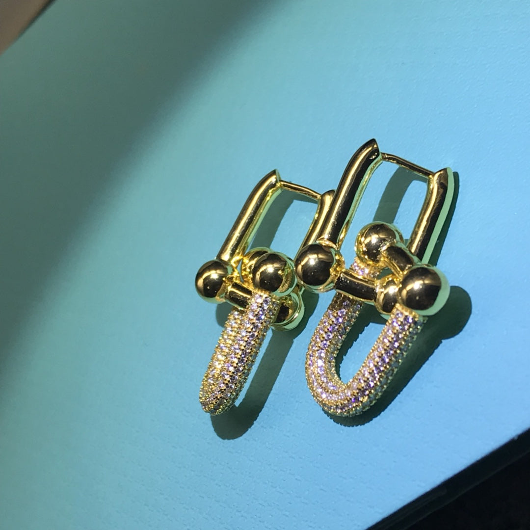 [Spark Jewels]HARDWARE DROP EARRINGS DOUBLE LINK DIAMOND