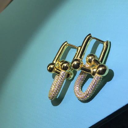 [Spark Jewels]HARDWARE DROP EARRINGS DOUBLE LINK DIAMOND