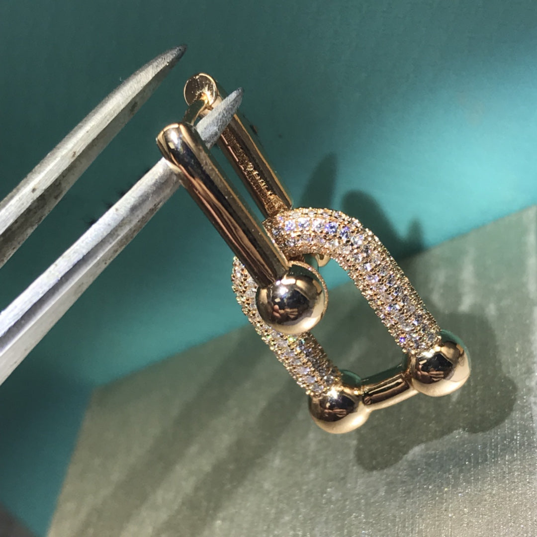 [Spark Jewels]HARDWARE DROP EARRINGS DOUBLE LINK DIAMOND