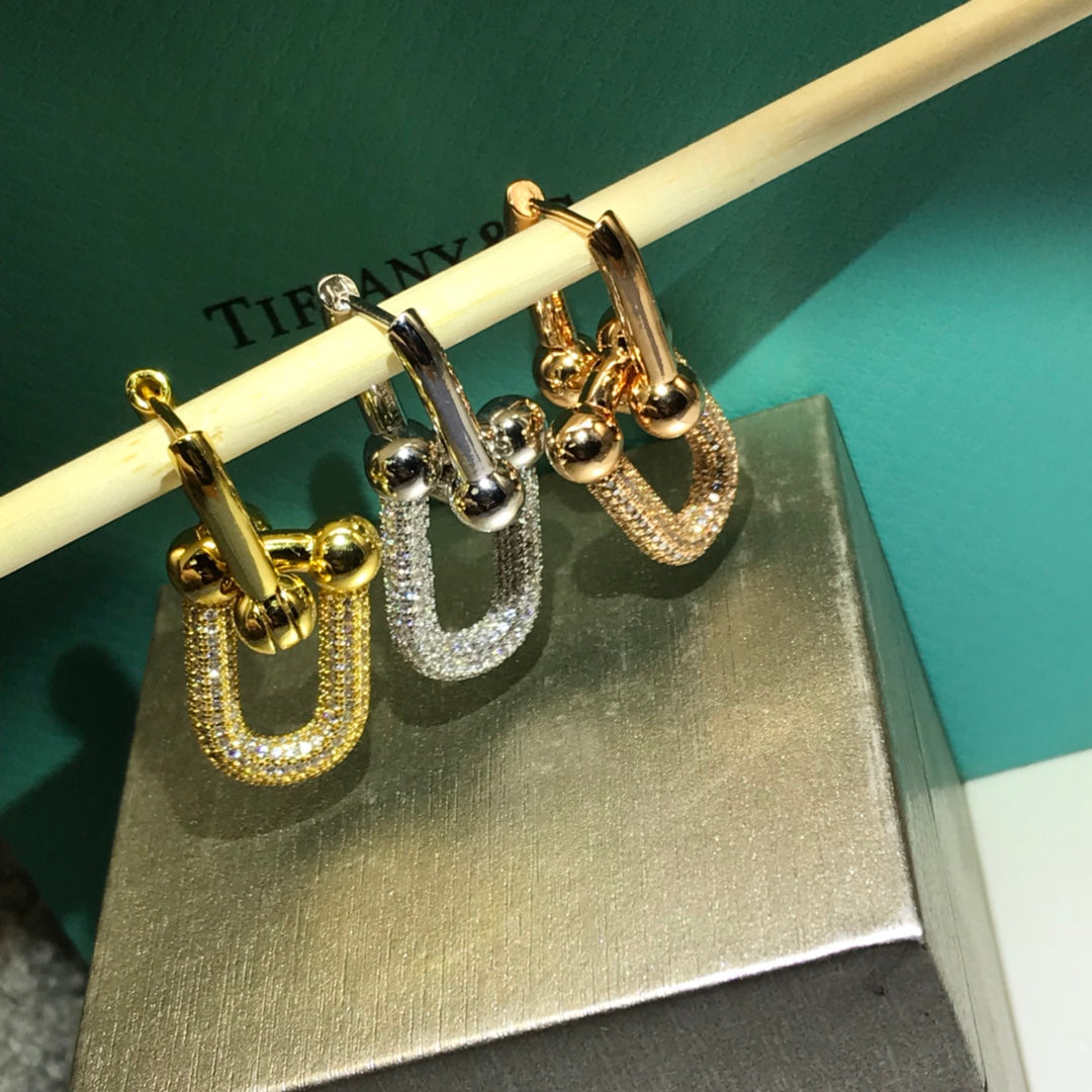 [Spark Jewels]HARDWARE DROP EARRINGS DOUBLE LINK DIAMOND