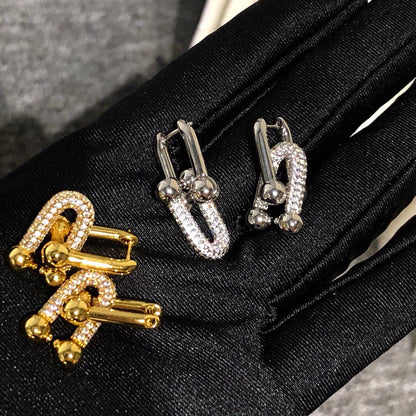 [Spark Jewels]HARDWARE DROP EARRINGS DOUBLE LINK DIAMOND