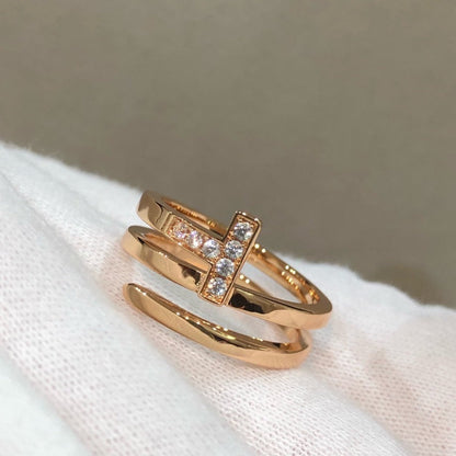 [Spark Jewels]T WIRE DOUBLE ROWS RING PINK GOLD
