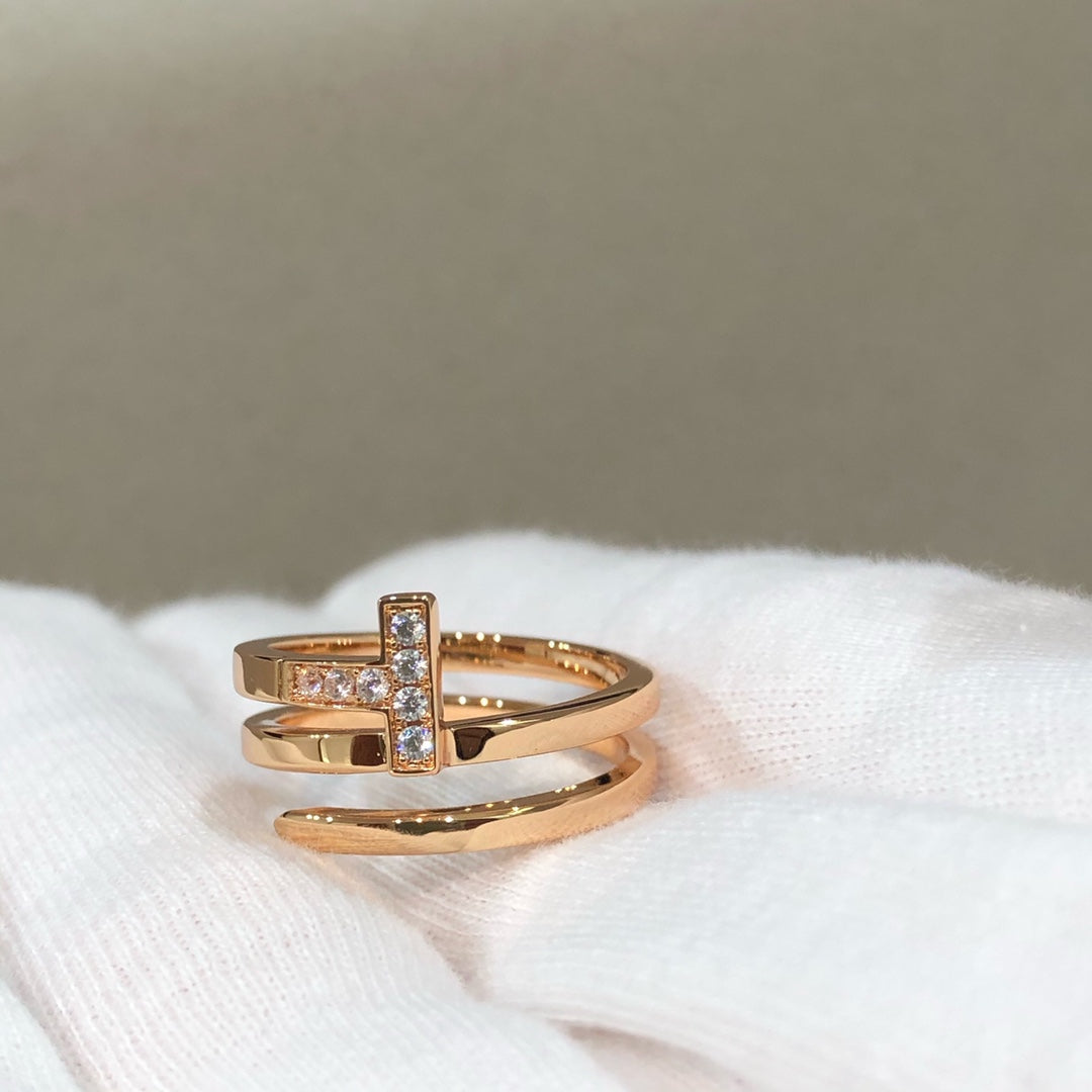 [Spark Jewels]T WIRE DOUBLE ROWS RING PINK GOLD