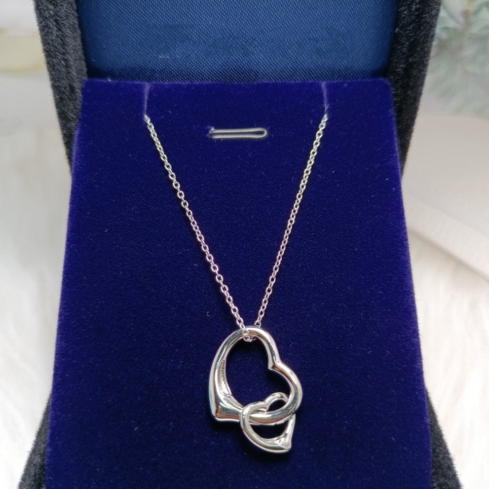 [Spark Jewels]DOUBLE HEART SILVER NECKLACE