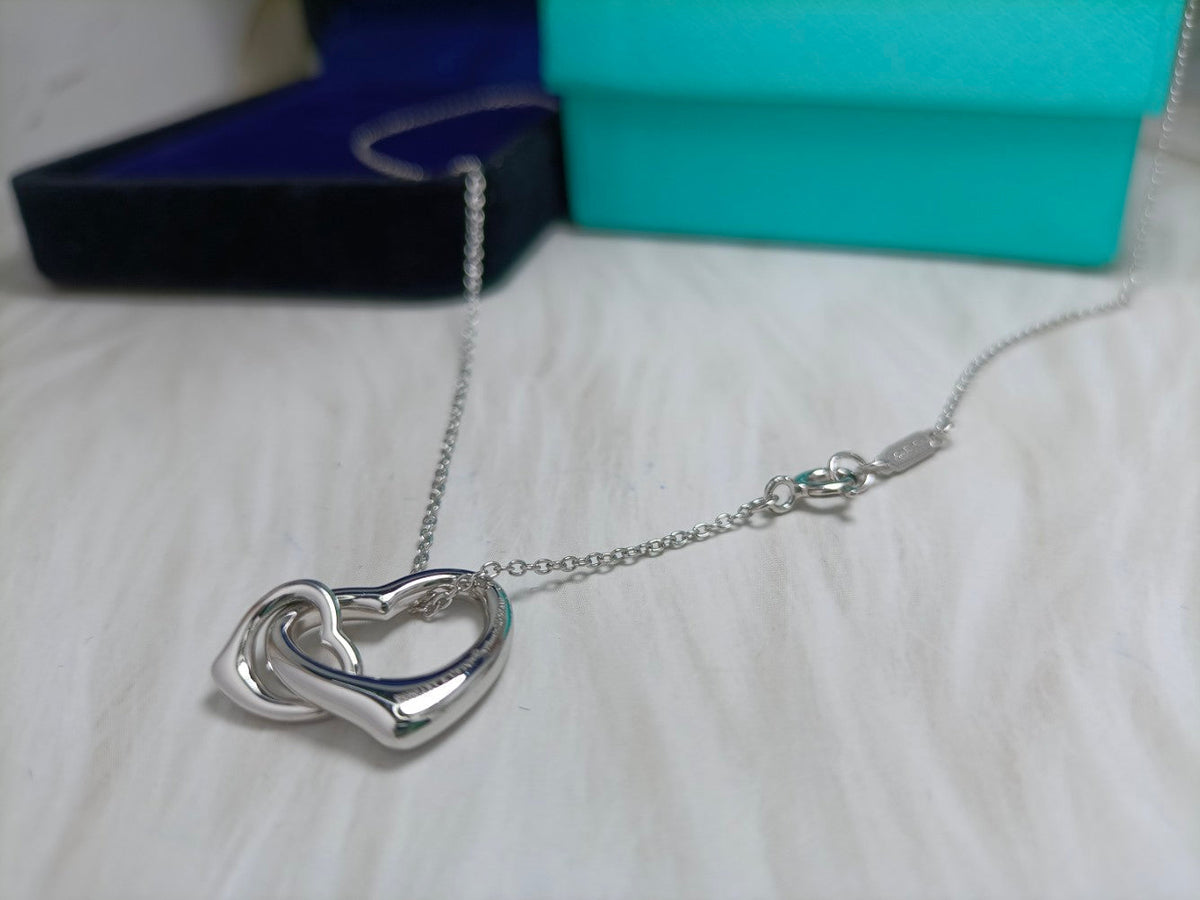 [Spark Jewels]DOUBLE HEART SILVER NECKLACE