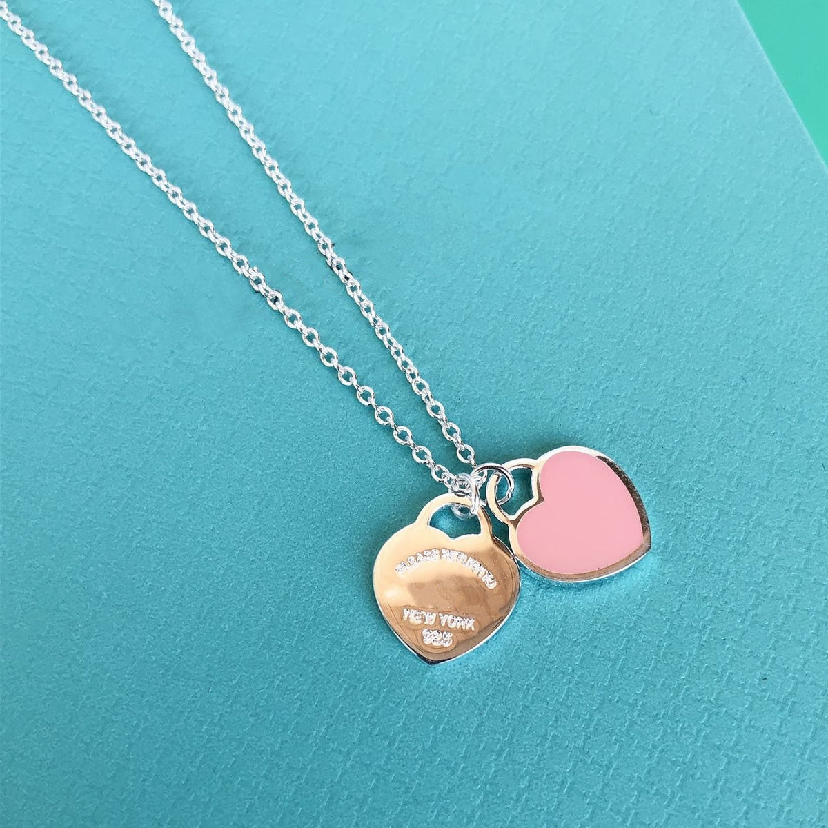 [Spark Jewels]DOUBLE HEART PEDANT SILVER NECKLACE