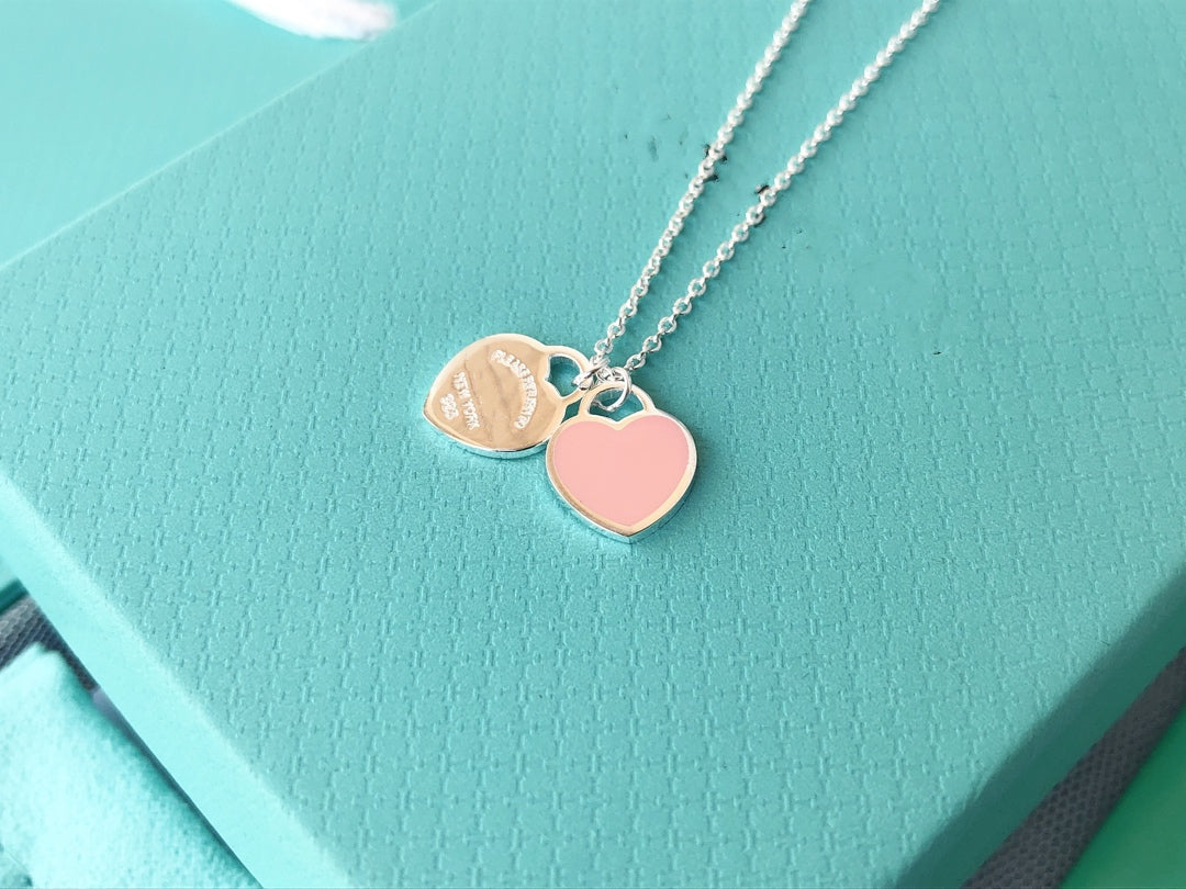 [Spark Jewels]DOUBLE HEART PEDANT SILVER NECKLACE