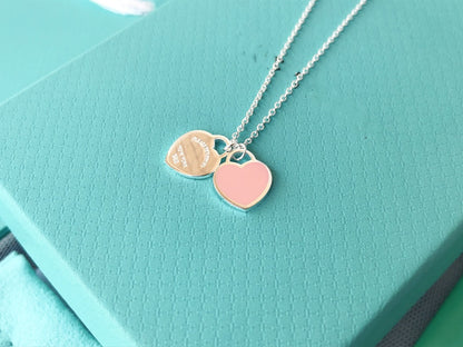 [Spark Jewels]DOUBLE HEART PEDANT SILVER NECKLACE