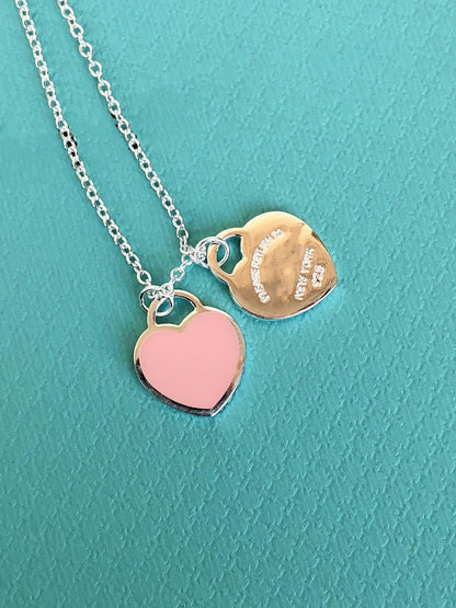 [Spark Jewels]DOUBLE HEART PEDANT SILVER NECKLACE