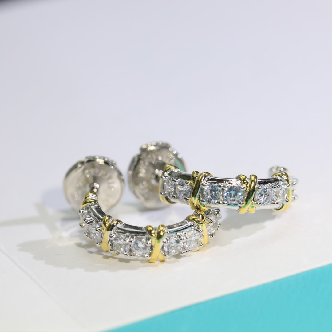[Spark Jewels]TWENTY STONE HOOP GOLD EARRINGS