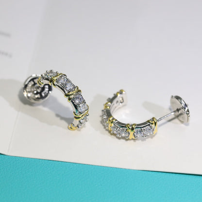 [Spark Jewels]TWENTY STONE HOOP GOLD EARRINGS