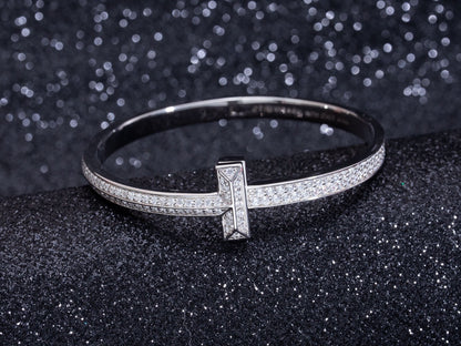 [Spark Jewels]WIDE DIAMONDS HINGED BANGLE SILVER