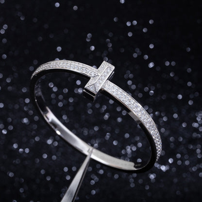 [Spark Jewels]WIDE DIAMONDS HINGED BANGLE SILVER