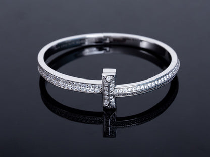 [Spark Jewels]WIDE DIAMONDS HINGED BANGLE SILVER