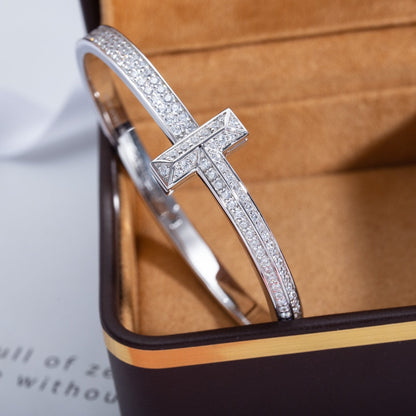 [Spark Jewels]WIDE DIAMONDS HINGED BANGLE SILVER