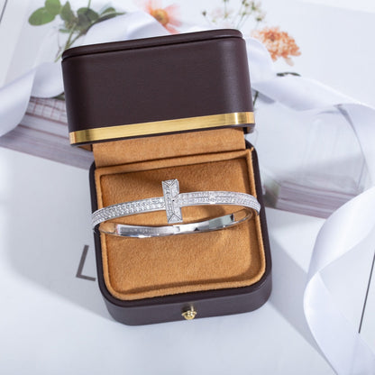 [Spark Jewels]WIDE DIAMONDS HINGED BANGLE SILVER