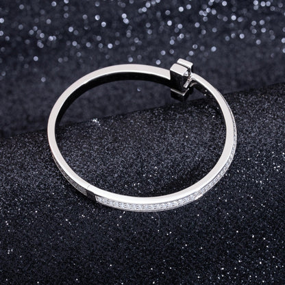[Spark Jewels]WIDE DIAMONDS HINGED BANGLE SILVER