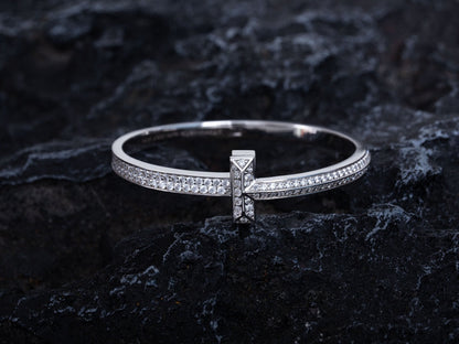 [Spark Jewels]WIDE DIAMONDS HINGED BANGLE SILVER