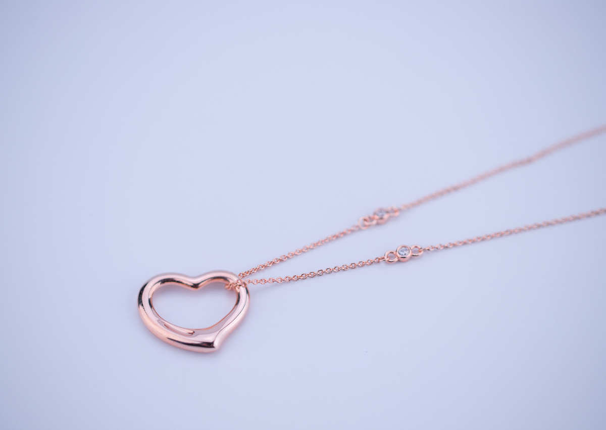[Spark Jewels]OPEN HEART PEDANT PINK GOLD NECKLACE