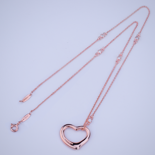 [Spark Jewels]OPEN HEART PEDANT PINK GOLD NECKLACE