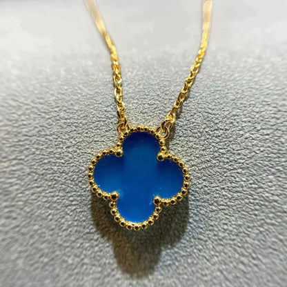 [⭐Spark]CLOVER 15MM BLUE AGATE NECKLACE