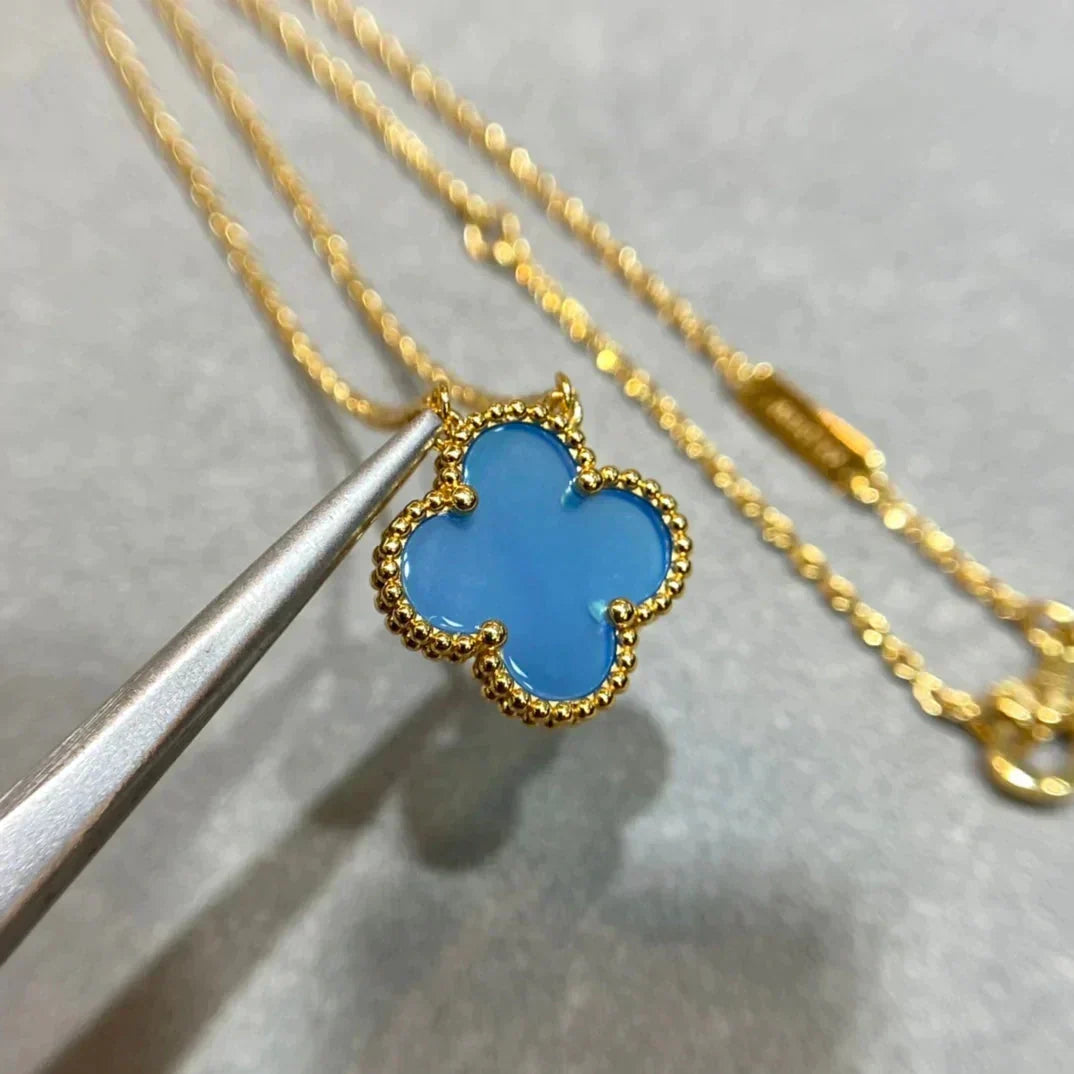 [⭐Spark]CLOVER 15MM BLUE AGATE NECKLACE